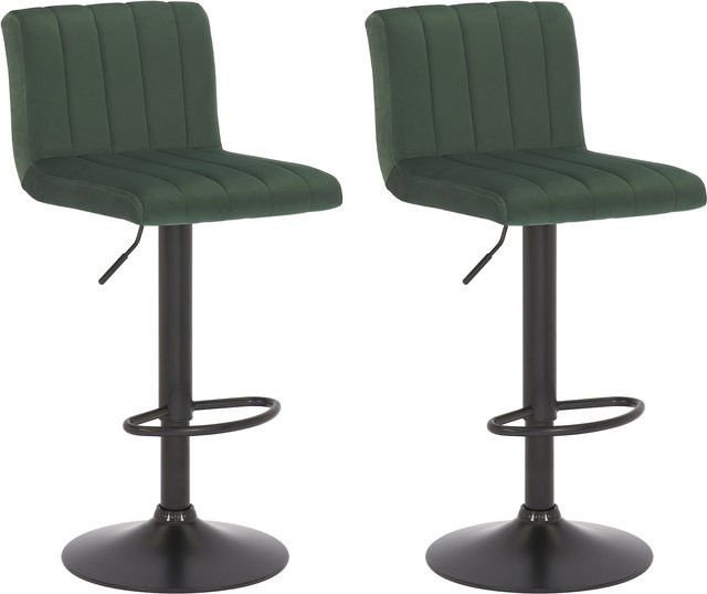 CLP 2er Set Barhocker Jamie, gepolsterte Barstühle mit Samt-Bezug in Schwarz, höhenverstellbar und drehbar mit Rückenlehne und Stepp-Muster - Bild 1