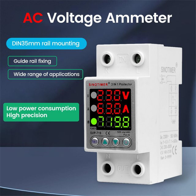 Voktta Digitales Spannungsüberwachungsrelais mit Dual Display für AC 220V 230V, Einstellbarer Unterspannungsschutz und Überstromschutz, Weiß - Bild 1