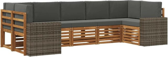 vidaXL Ecksofa Set in L-Form aus Akazienholz und Anthrazit mit Kissen und Armlehnen - Bild 1