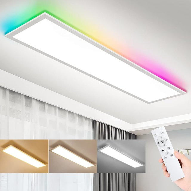 Oeegoo LED-Panel-Deckenleuchte mit RGB-Hintergrundbeleuchtung, dimmbar, Weiß, B: 100 cm, T: 25 cm, 30 W, 3300 lm, inklusive Fernbedienung - Bild 1