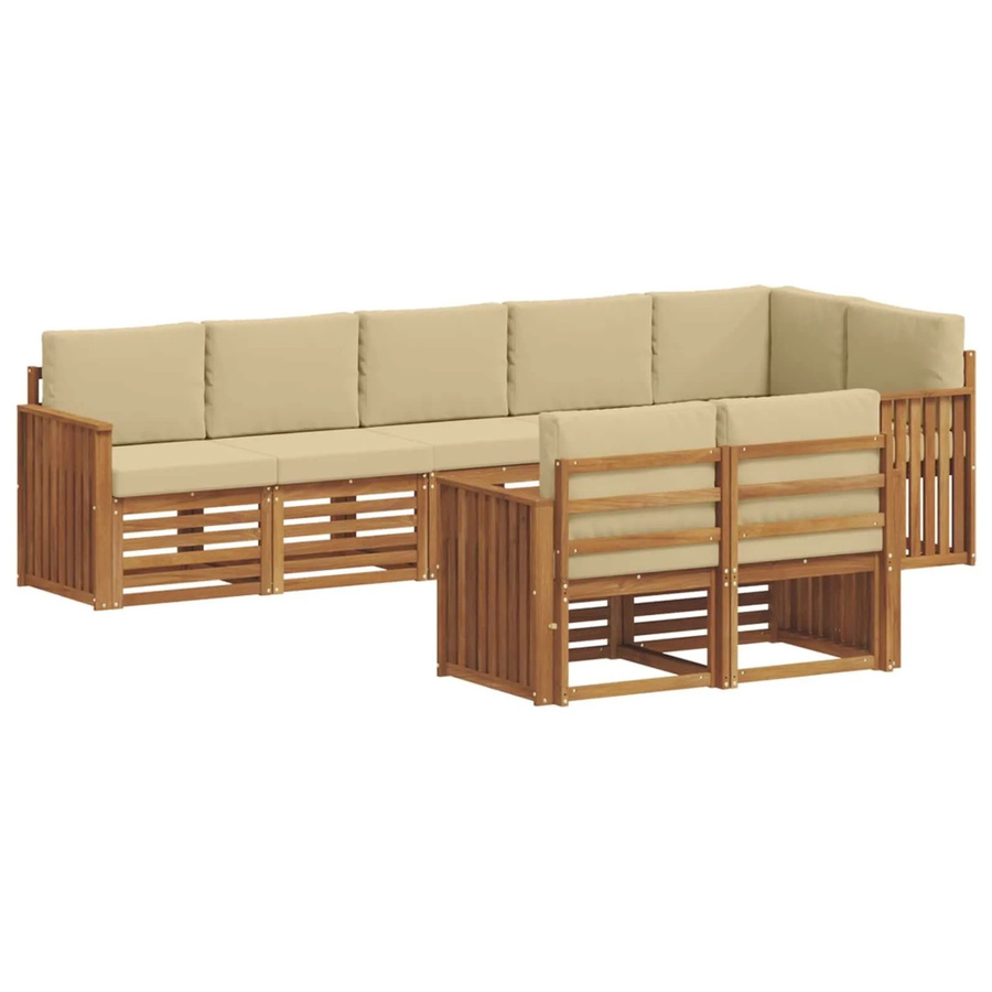 vidaXL Sofagarnitur 8-teilig aus Massivholz Akazie in Natur und Beige mit L-Form und Polsterkissen - Bild 2