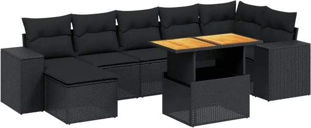 vidaXL 8-teilige Garten-Sofagarnitur aus Poly-Rattan und Akazienholz in Schwarz mit Kissen - Bild 1