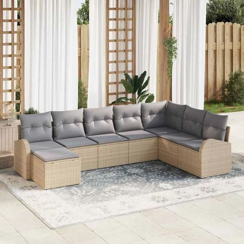 vidaXL Garten-Sofa-Set aus Poly-Rattan mit 8 Kissen in Beige und Hellgrau - Bild 1