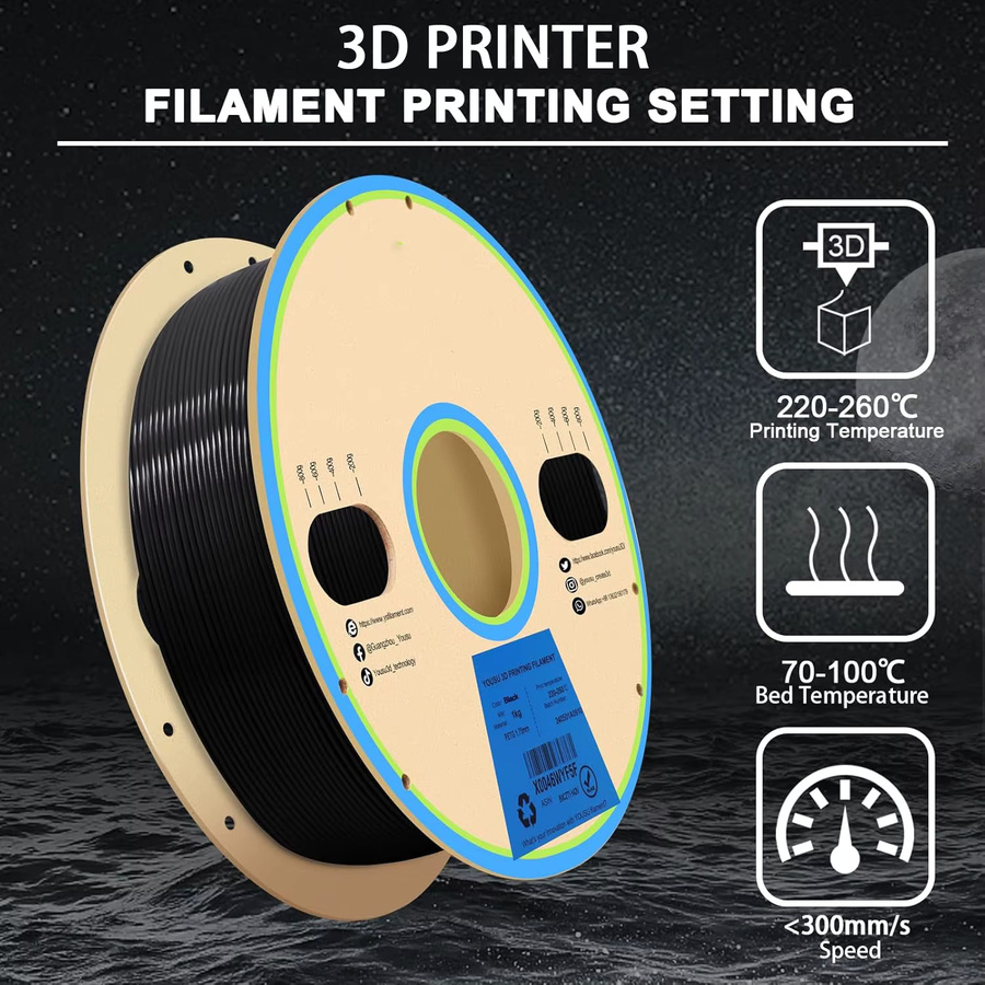 MANLANG PETG 3D-Drucker-Filament für FDM, 1,75 mm, Schwarz, 1 kg - Bild 2