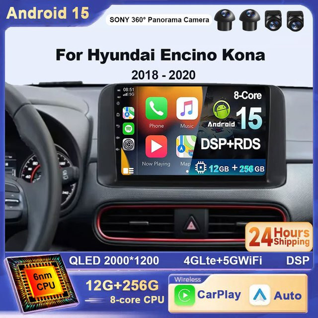 TIEYEZ Android 15 Multimedia Radio für Hyundai Kona 2018-2022 mit Carplay und WIFI in Schwarz - Bild 1