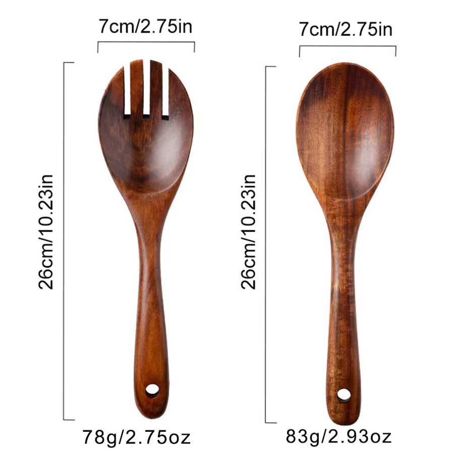 Uniturcky Akazienholz Salatbesteck Set aus Löffel und Gabel in Braun, Länge: 25,4 cm - Bild 3
