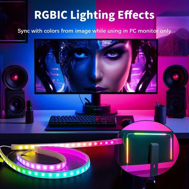 LeiiGeeGo RGB Gaming LED Ambient Light Strip zur Monitor Hintergrundbeleuchtung mit Musik-Synchronisation und App-Steuerung, Multicolour, 5V USB - Bild 1