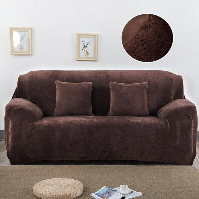 Stretch Plüsch Sofabezug in Kaffeebraun für 1-Sitzer, rutschfester Überwurf aus Polyester für Sessel und Sofas - Bild 1