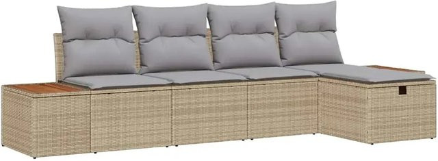 vidaXL Garten-Sofa-Set aus Poly-Rattan in Beige mit 5-teiliger Polsterung, L-Form und Ottoman, wetterbeständig und UV-resistent - Bild 1