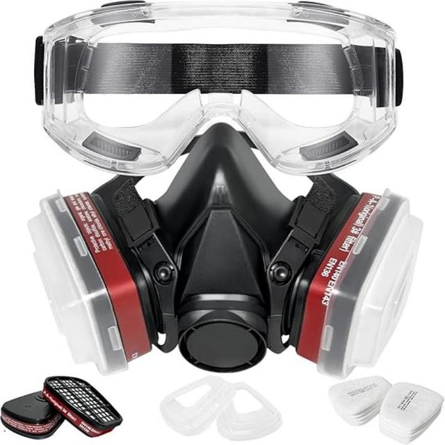 HFYSF Atemschutzmaske 6200 in Schwarz als 7-in-1 oder 16-in-1 Halbmaske mit Gasfilter für organische Dämpfe und chemische Gase zur Arbeitssicherheit - Bild 1