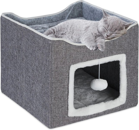 Relaxdays Katzenhöhle aus Baumwolle und Polyester in Grau, faltbar, B/T/H: 32 x 40 x 40 cm
