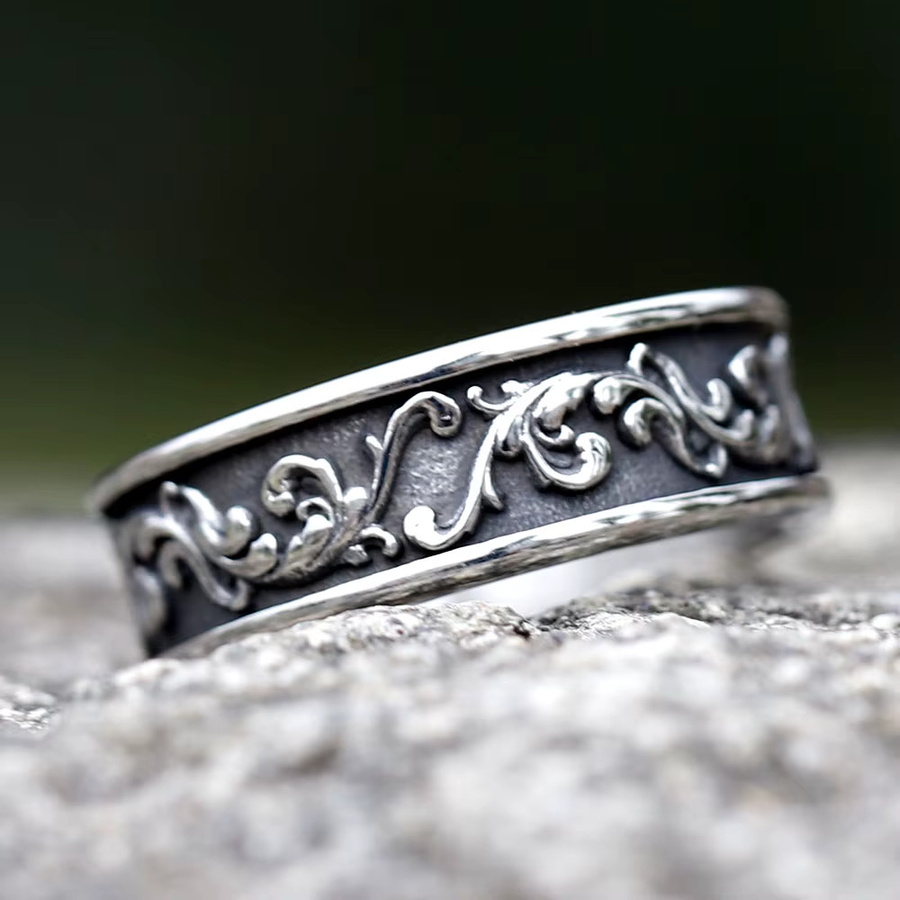 Ring Edelstahl, Viking Spindrift Muster, Silber, Vintage, Unisex - Bild 3