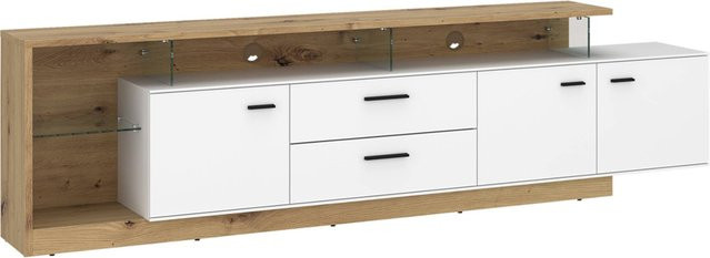 TV-Lowboard Covelo in Eiche Artisan Oak Nachbildung und Weiß, B/H/T: 236 x 66 x 40 cm - Bild 1