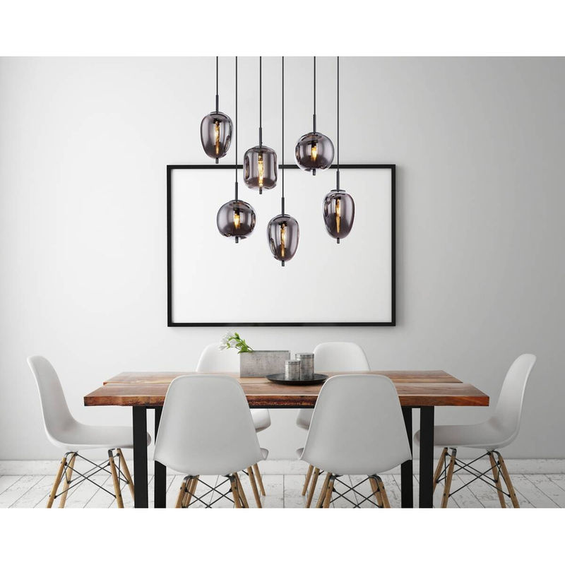 GLOBO Pendelleuchte Blacky in Schwarz mit Rauchglas und Metall, Industrial-Stil, E14, B/H/T: 34 x 120 x 80 cm - Bild 2