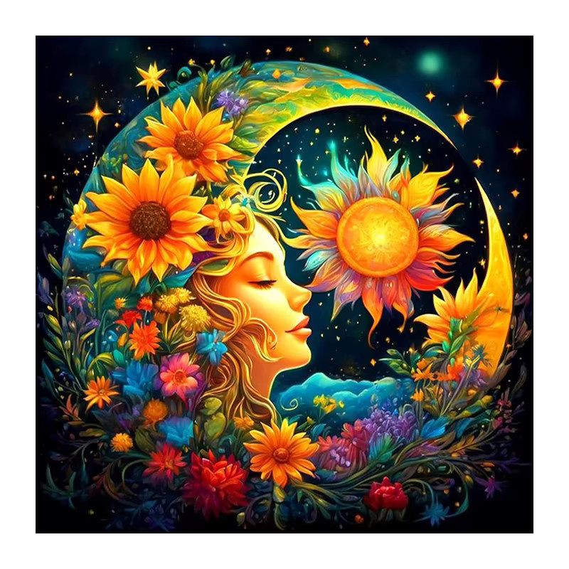 Huacan 5D-Diamantgemälde zum Selbermachen mit Sonnenblume und Mond Motiv, Multicolour, B/H: 20 x 20 cm - Bild 4