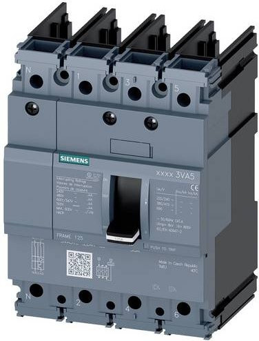 Siemens 3VA5110-5ED41-0AA0 Leistungsschalter MCB in Grau mit einem Einstellbereich von 100-100A und einer Schaltspannung von max. 690 V/AC oder 600 V/DC - Bild 1
