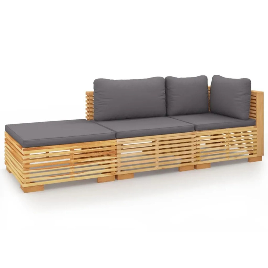 vidaXL 3-tlg Garten-Lounge-Set Modell 3 aus massivem Teakholz in L-Form mit dunkelgrauen Kissen - Bild 2