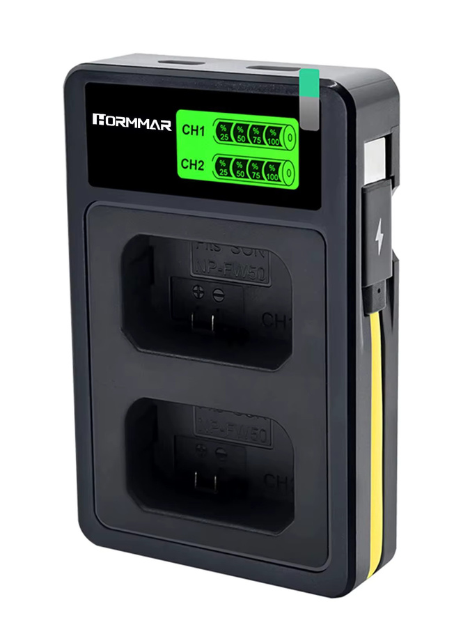 WY Hormmar Dual-USB-A Akkuladegerät mit LED-Anzeige für Sony NP-FW50 Kameras, Schwarz - Bild 4