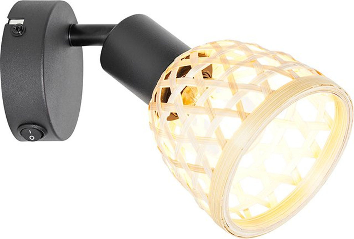 QAZQA Orientalische Lampe Rayan in Schwarz und Natur aus Bambus mit Schalter und E14 Fassung - Bild 1