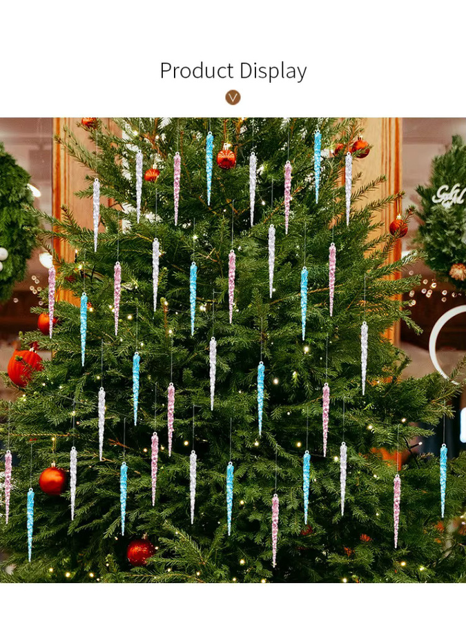 XMSJ Weihnachtsschmuck Christbaumanhänger aus transparentem Acryl mit Eiszapfen und Schneeflocken Design - Bild 2