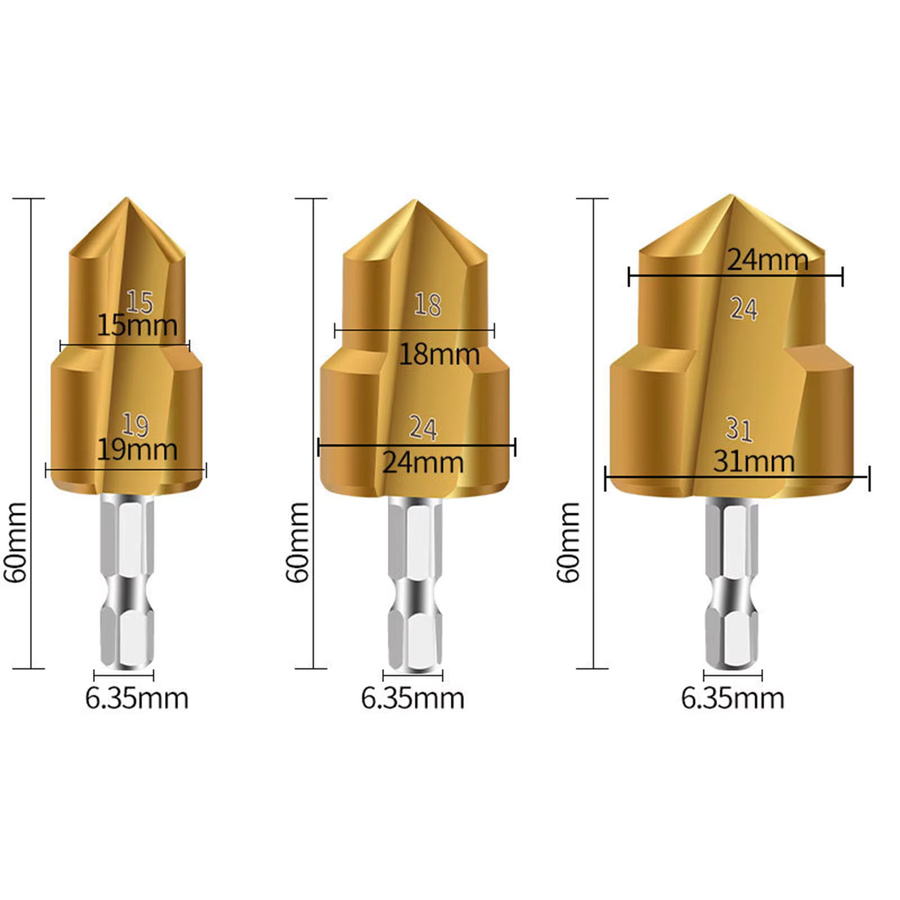DAZZLEEX Sechskant-Schaftbohrer Wasserrohr-Expansionsbohrer für Klempner-Elektrowerkzeuge in Gold, 6,35 mm - Bild 2