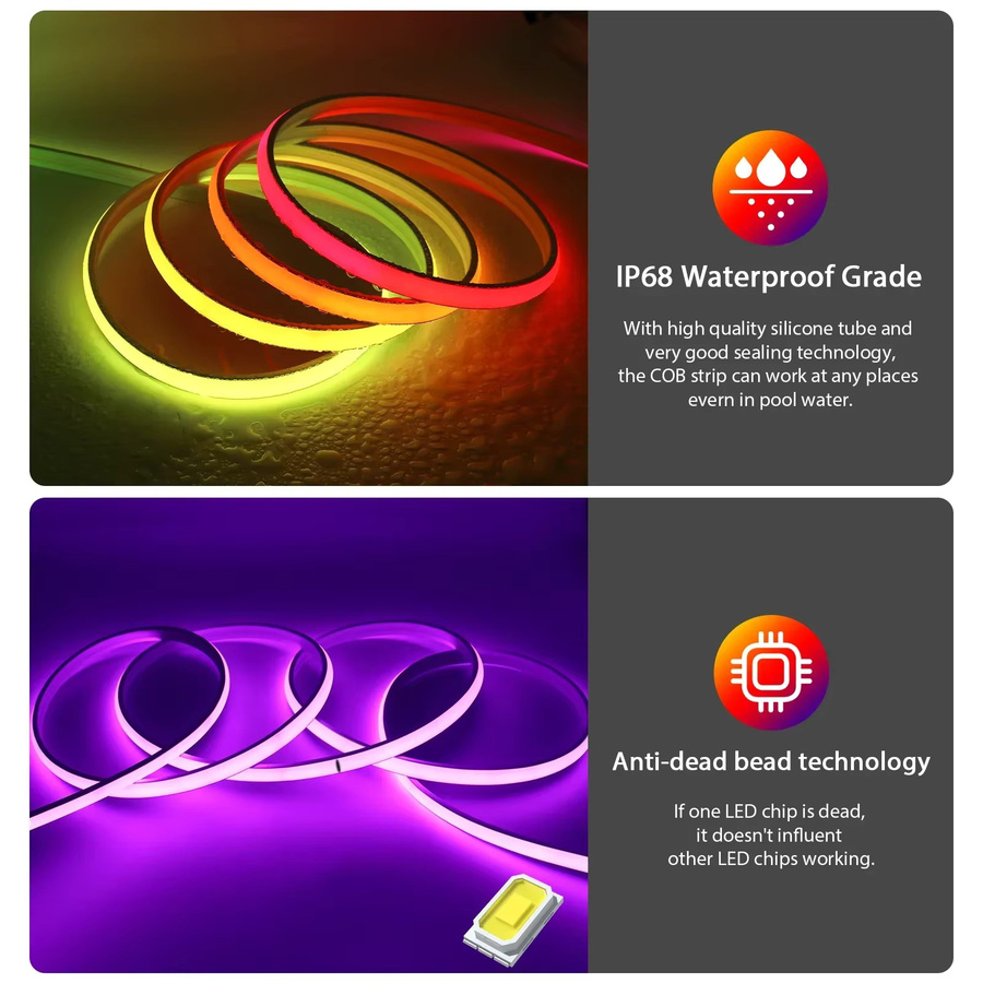 KLA-FCOB RGBIC COB LED Streifen Wasserdicht IP68 Pixel Adressierbar mit WiFi und Bluetooth für Outdoor Dekor, Multicolour, 12V - Bild 2