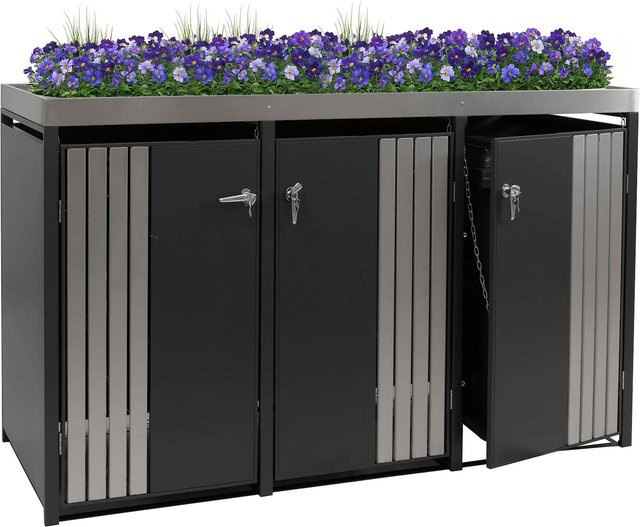 MCW 3er-Mülltonnenverkleidung O67 Mülltonnenbox mit Pflanzkasten aus Edelstahl in Anthrazit, B/T/H: 125 x 196 x 84 cm - Bild 1