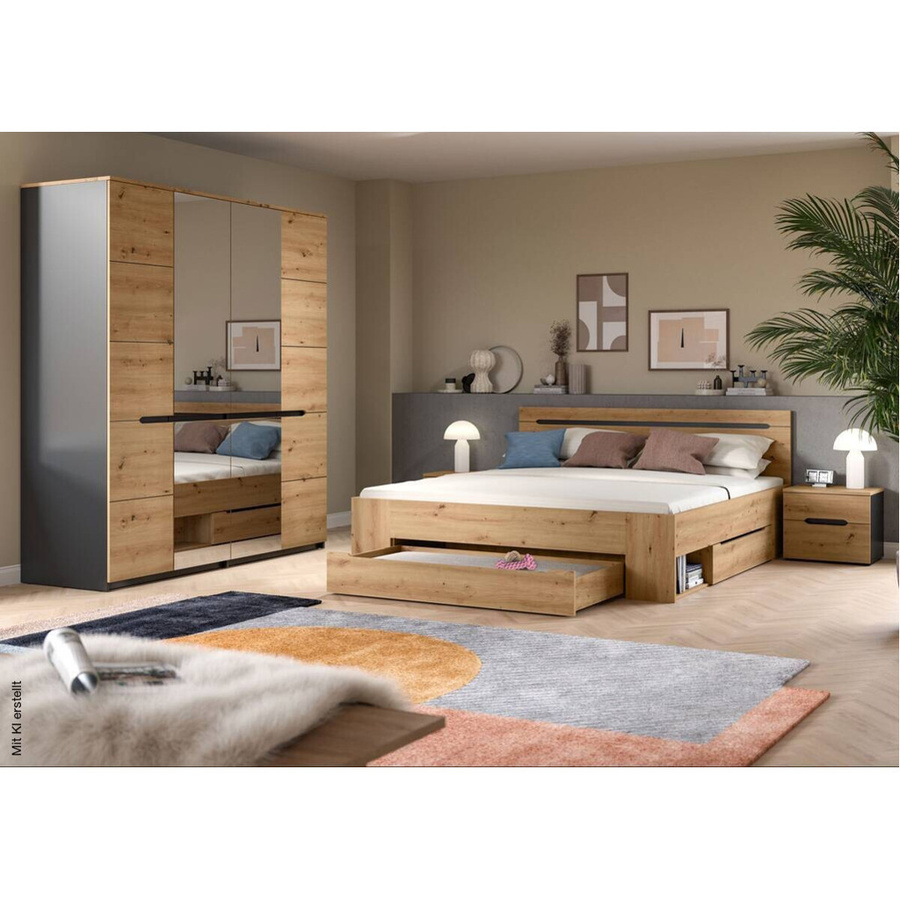 Schlafzimmer Set CANU von xonox.home in Basaltgrau mit Bettgestell, Nachttisch und Kleiderschrank in Artisan Nachbildung - Bild 3