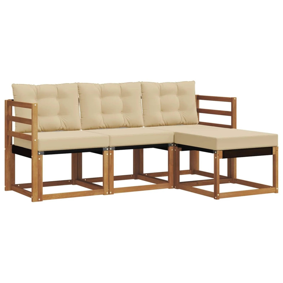 vidaXL Outdoor-Sofagarnitur 4-teilig L-Form aus Akazienholz mit Textilene und Kissen in Natur-Beige - Bild 2