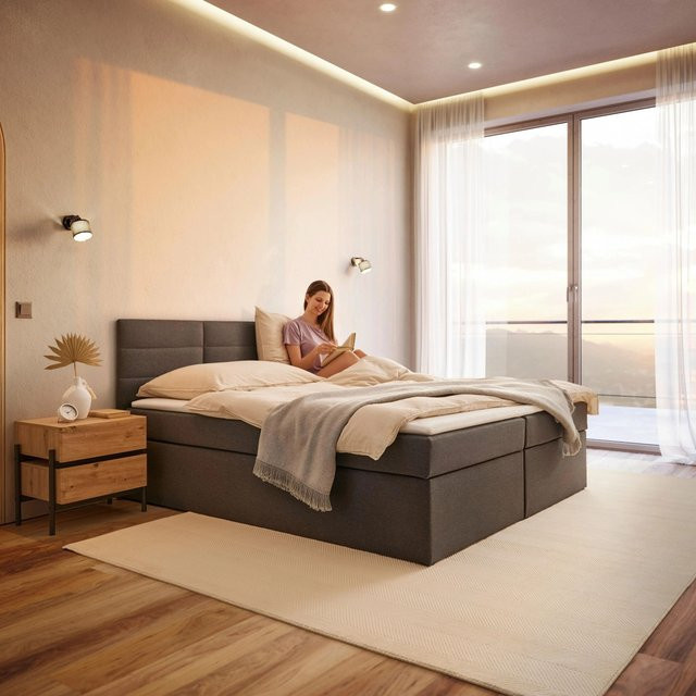 Bessagi Home Boxbett Lisa Grau mit Topper, B/T/H: 180 x 200 x 103 cm - Bild 1
