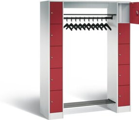 C+P Offene Garderobe Serie 8070 mit Garderobenstange und Zylinderschlössern, Front Rubinrot, Korpus Lichtgrau, H x B x T: 195 x 143 x 48 cm - Bild 1