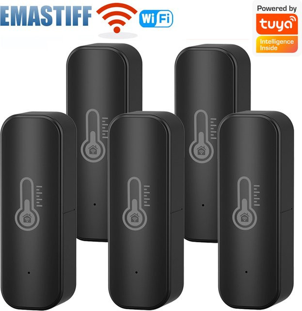 eMastiff WLAN Temperatur- und Feuchtigkeitssensor in Schwarz mit App-Steuerung und Smart Home Integration für Tuya Smart, Alexa und Google Home - Bild 1