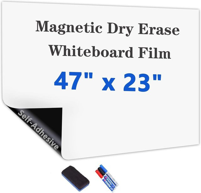 Magnetische Whiteboard-Folie mit Klebefläche, trocken abwischbar, Weiß, B: 119,38 cm x H: 58,42 cm - Bild 1