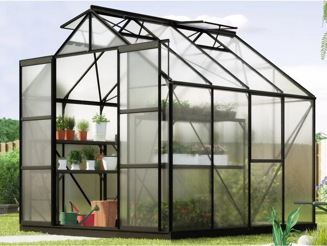Vitavia Gewächshaus Jupiter 6700 in Schwarz mit 4 mm Polycarbonat-Platten und Doppelschiebetür - Bild 4