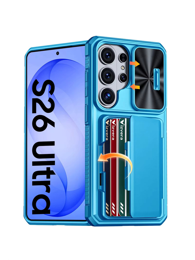 BANGZAO Silikon-Handyhülle mit Kartenhalter und RFID-Schutz für Galaxy S26 Ultra in Blau - Bild 7