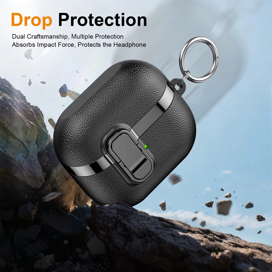 Samsung Galaxy Buds 3/3 Pro FE Schutzhülle aus Leder-Textur in Schwarz und Grün mit Verschluss - Bild 3
