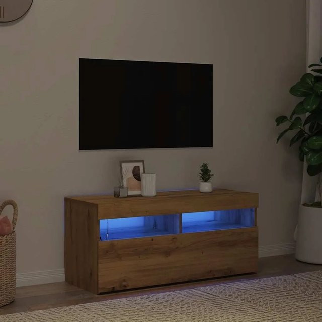 vidaXL TV-Schrank in Artisan-Eiche mit integrierter LED-Beleuchtung, modern, B/T/H: 90 x 35 x 40 cm - Bild 1