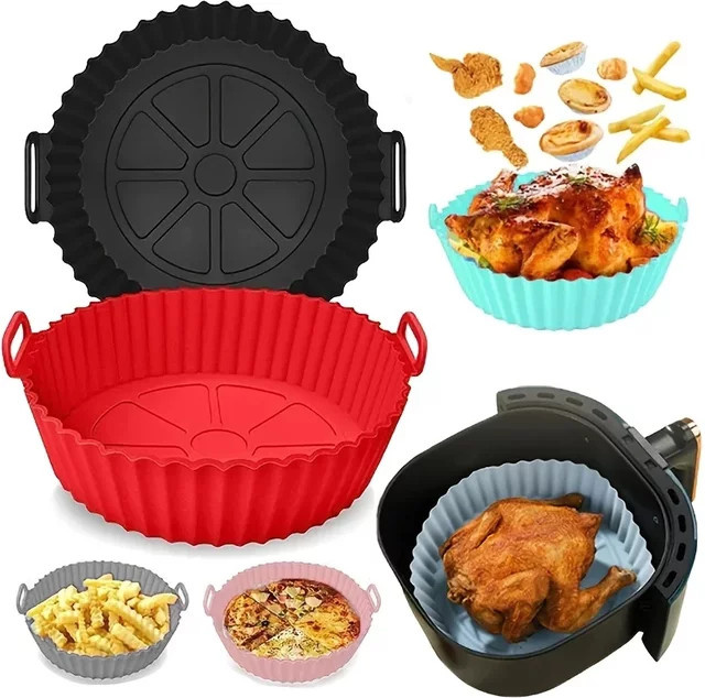 Wiederverwendbare Silikon Airfryer Backform rund, Farbe: Grün - Bild 1