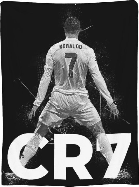 CR7 Fußballdecke aus weichem Samt in Weiß, multifunktionale Überwurfdecke für Bett und Outdoor, B/B: 100 x 150 cm - Bild 1