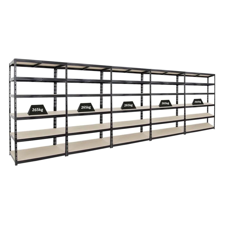 PROREGAL Schwerlastregal Giant Tiger XL, 5er Set, Schwarz, H x B x T: 220 x 120 x 60 cm, 6 Ebenen mit verstellbaren MDF-Holzplatten - Bild 2