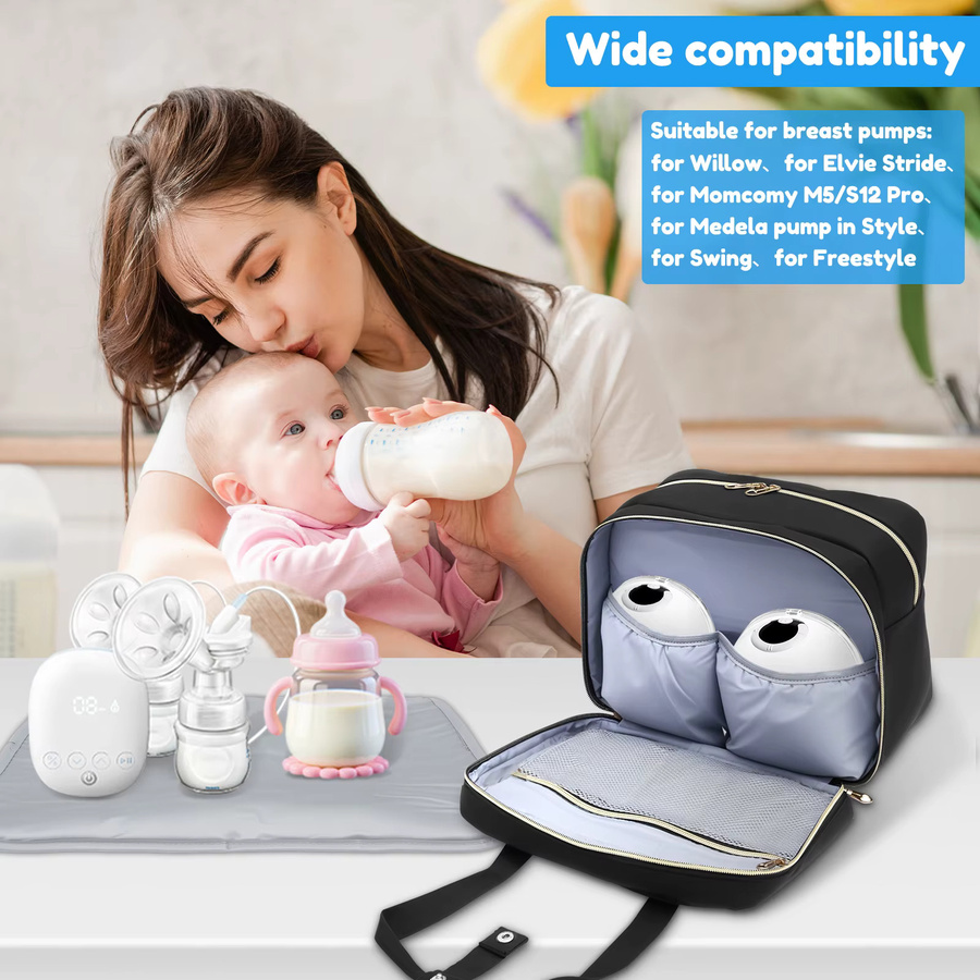 Tragbare Milchpumpen-Tasche mit Kühlfach in Schwarz für Muttermilch und Babyzubehör - Bild 5