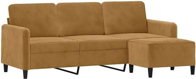 vidaXL 3-Sitzer-Sofa mit passendem Fußhocker aus Samt in Braun mit Armlehnen - Bild 1