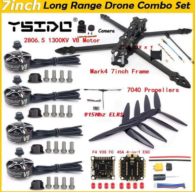 YSIDO MARK4 7-Zoll Carbonfaser-Rahmen V7 V7C in Schwarz mit 2806.5 1300KV Bürstenlosen Motoren und 7-Zoll-Propellern für FPV Langstreckendrohnen - Bild 1