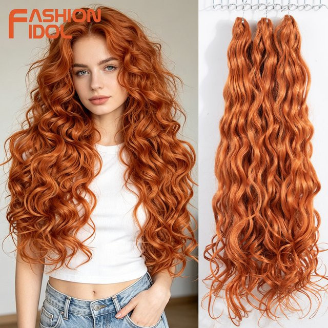 FASHION IDOL Angelina Hair Synthetisches Body Wave-Häkelhaar, Ombre Orange, Damen - Bild 1