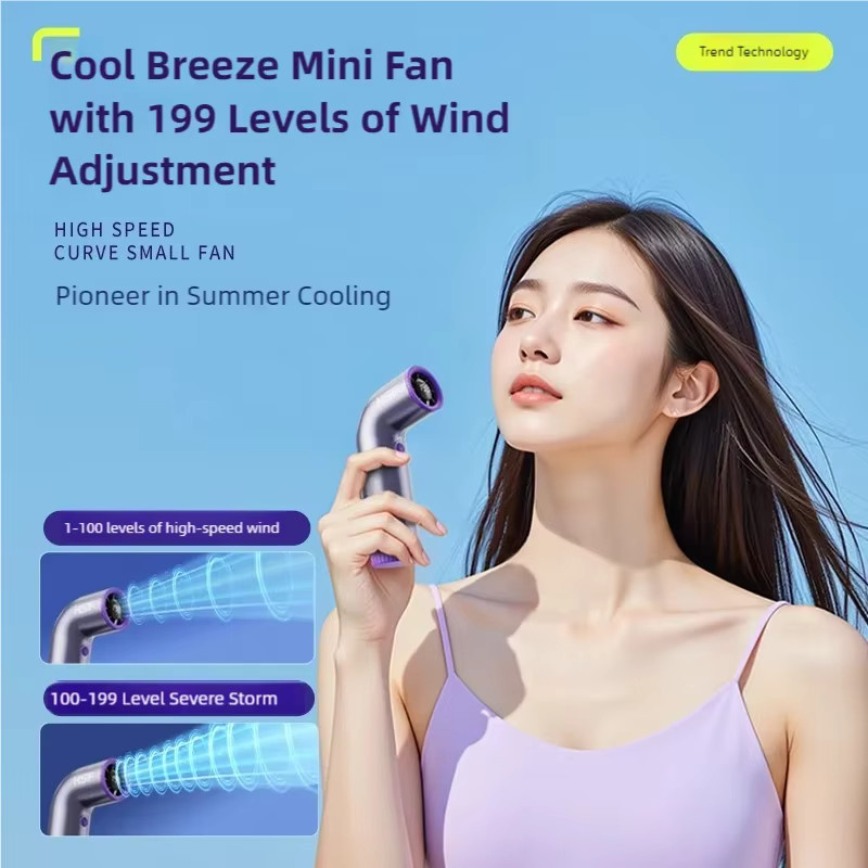 TINSOL Mini-Ventilator in Weiß mit 4000 mAh Akku, 199 Geschwindigkeitsstufen und Turbo-Digitalanzeige zur stufenlosen Geschwindigkeitsregelung via USB-Aufladung - Bild 2