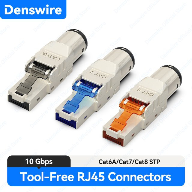 Denswire RJ45 Ethernet-Stecker aus Zinklegierung für Cat8 Cat7 Cat6A Netzwerkkabel mit STP-Schirmung und PoE/PoE+ Unterstützung - Bild 1