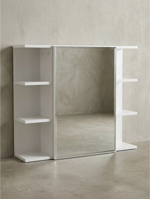 KADIMA DESIGN Hängeschrank für das Badezimmer in Weiß mit Spiegeltür und offenen Fächern, B/H/T: 80 x 64,5 x 20 cm - Bild 1