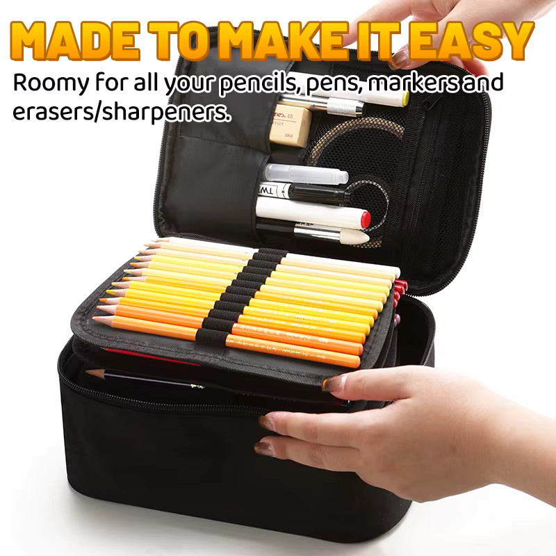 Marie's Buntstift-Organizer mit 168 Slots, schwarzes Etui mit 7 abnehmbaren Schichten und mehreren Reißverschlusstaschen für Künstler - Bild 3