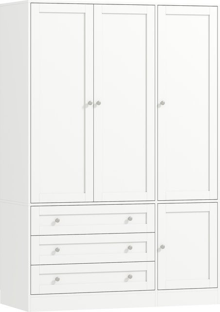 HOMCOM Kleiderschrank Modern mit 4 Türen, 3 Schubladen, Kleiderstange und verstellbaren Regalen in Weiß, B/T/H: 120 x 50 x 176,5 cm - Bild 1