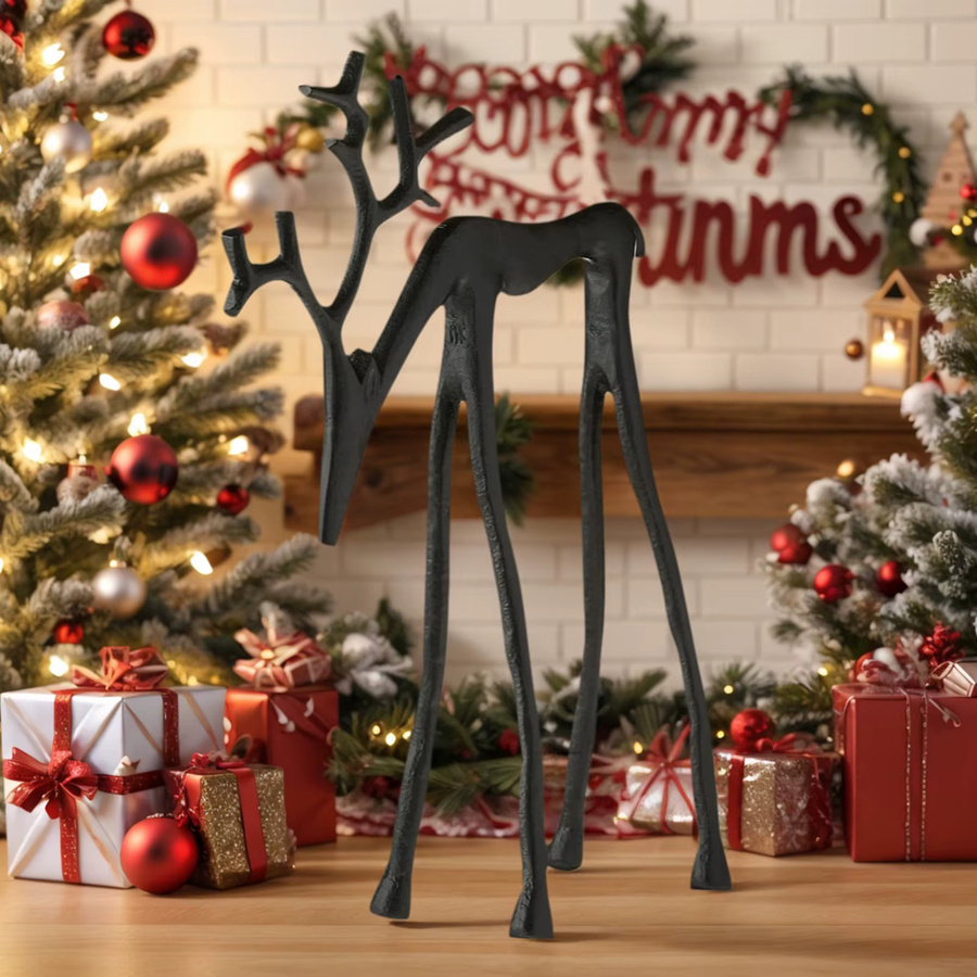 Moderne Rentier-Skulptur aus schwarzem Metall als Weihnachtsdekoration für dein Zuhause - Bild 3